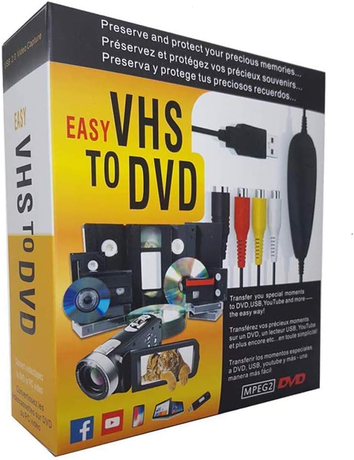 VHS to Digital Converter -[Upgrade] USB 2.0 Video Audio Capture Recorder Adapter Card V8/Vi8 VHS to DVD Converter TV DVR VCR CCTV Camcorder to PC for Windows 10/8