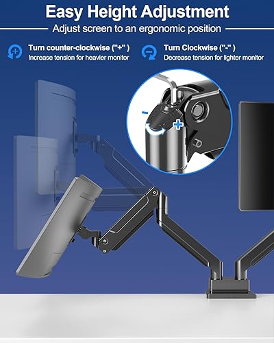 Miniatura 8 de MOUNT PRO Soporte de monitor dual para pantallas ultraanchas de hasta 44 libras de máximo 49 pulgadas, brazo de monitor resistente para 2 monitores,