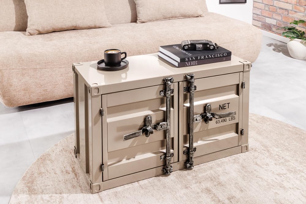 Container-Schrank Globetrotter - 80cm - Greige - Metall Aktenschrank mit Flügeltüren Beistelltisch Nachttisch