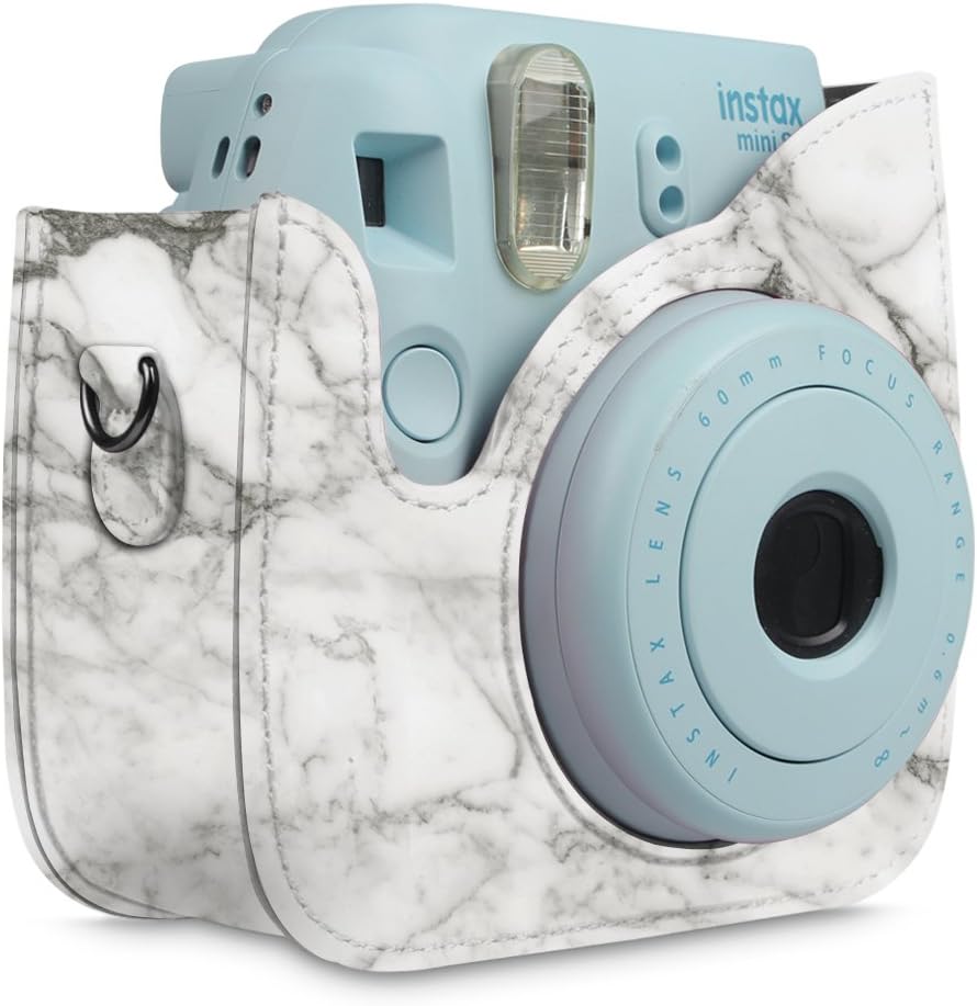 FINTIE Protective Case for Instax Mini 9, Mini 8/8+ Camera, Marble | Instant Camera Travel Bag, Adjustable Shoulder Strap, Snap Closure, Removable Front Cover, Daily Protection, Vegan Leather