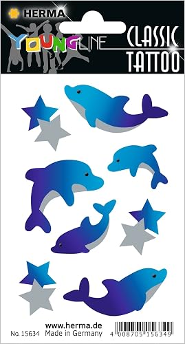 HERMA 15634 - Pegatinas temporales para niños, delfines (8 pegatinas, lámina de transferencia), diseño…