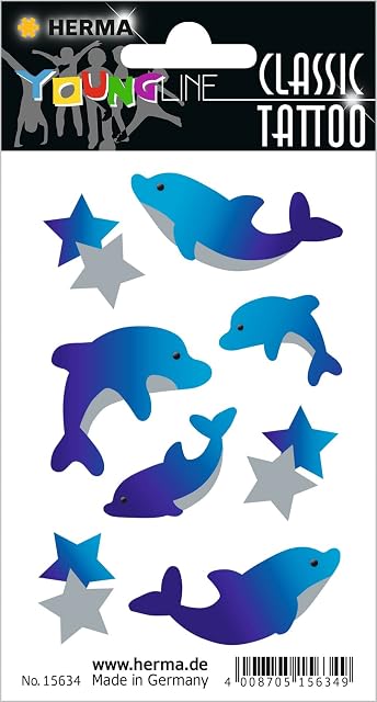 HERMA 15634 - Pegatinas temporales para niños, delfines (8 pegatinas, lámina de transferencia), diseño…