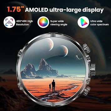 Rogbid Smart Watch, 1.75-Inch AMOLED Display, IP67 Waterproof SmartWatch for Men with Flashlight, Answer/Make Call Fitness Trackers, 120+ Sports Modes, Heart Rate Blood Oxygen, 620mAh 15 Days Battery