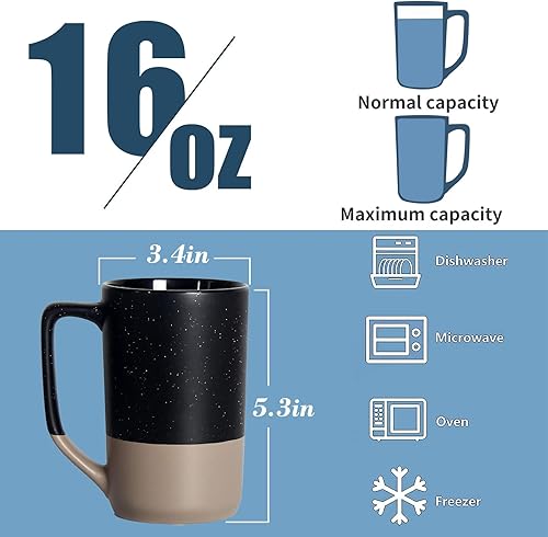 Miniatura 2 de NBABSR Tazas de café de 16 onzas, dos coloridas tazas grandes de cerámica con asas únicas moteadas negras, perfectas para los amantes de las tazas o