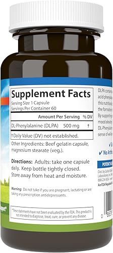 Miniatura 2 de Carlson DLPA DL-fenilalanina 500 mg Suplemento de apoyo al estado de ánimo, cognitivo y sistema nervioso - 60 cápsulas