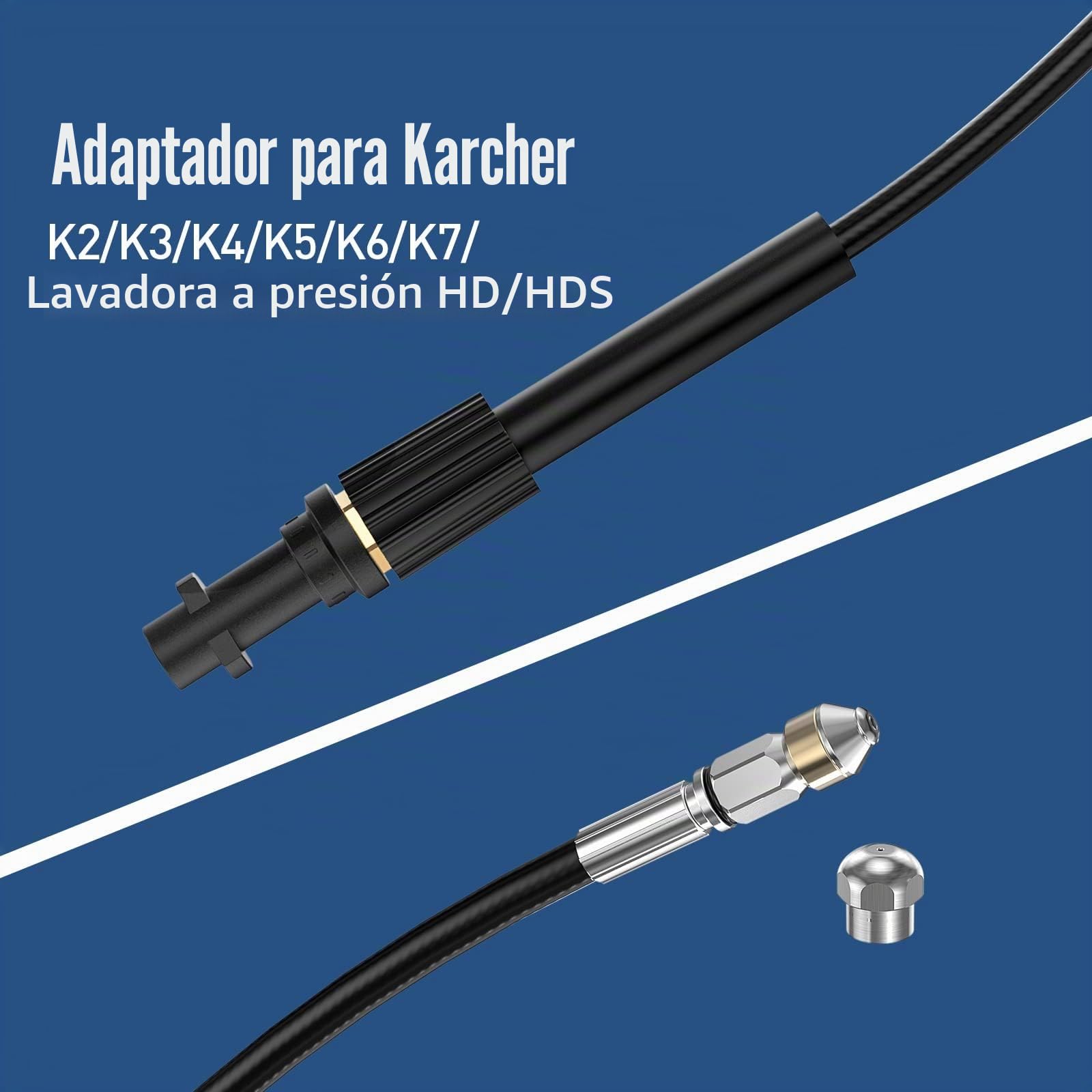 15M Tuyau Déboucheur Canalisation pour Nettoyeur Haute Pression Kärcher K2 K3 K4 K5 K6 K7 HD HDs, 180Bar Kit Furet Professional avec Buse à Jet et Rotatif & Adaptateurs pour Lavor Parkside & Bosch