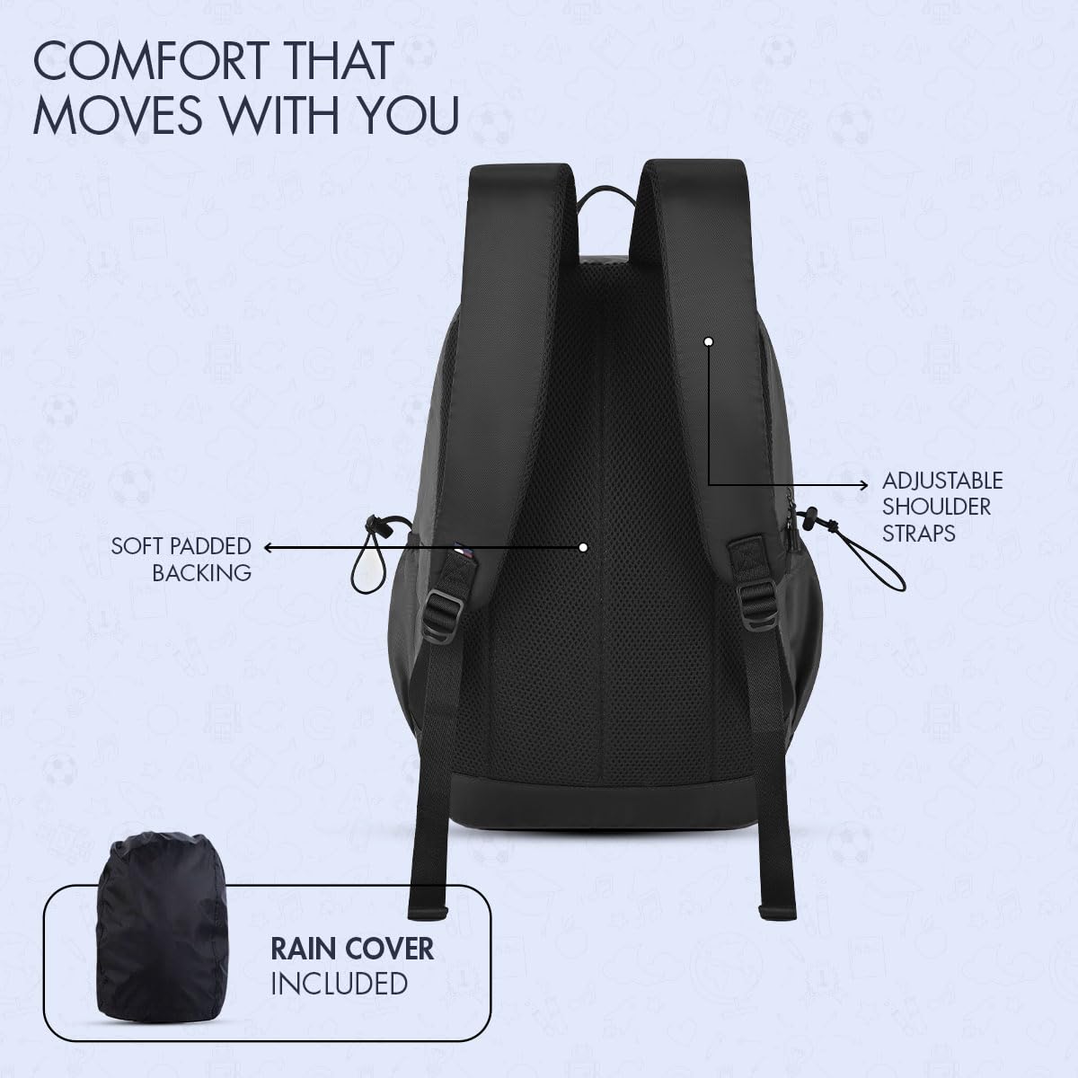 Tommy Hilfiger Student School Bag & University Backpack Coral - Black | Durable Water-Resistant Polyester with Premium Embroidery | Multi-Utility Organiser & Rain Cover | 33L Capacity 4