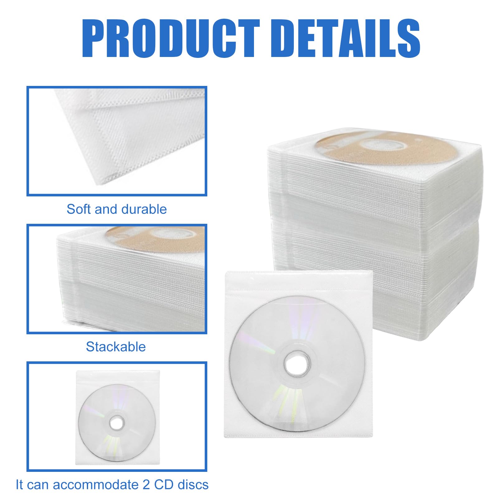 200 pezzi CD-DVD, custodie in plastica per DVD/CD, custodia standard a doppia faccia in plastica per CD, cartelle di archiviazione CD e DVD per conservare dischi spazi vuoti BD, (bianco)