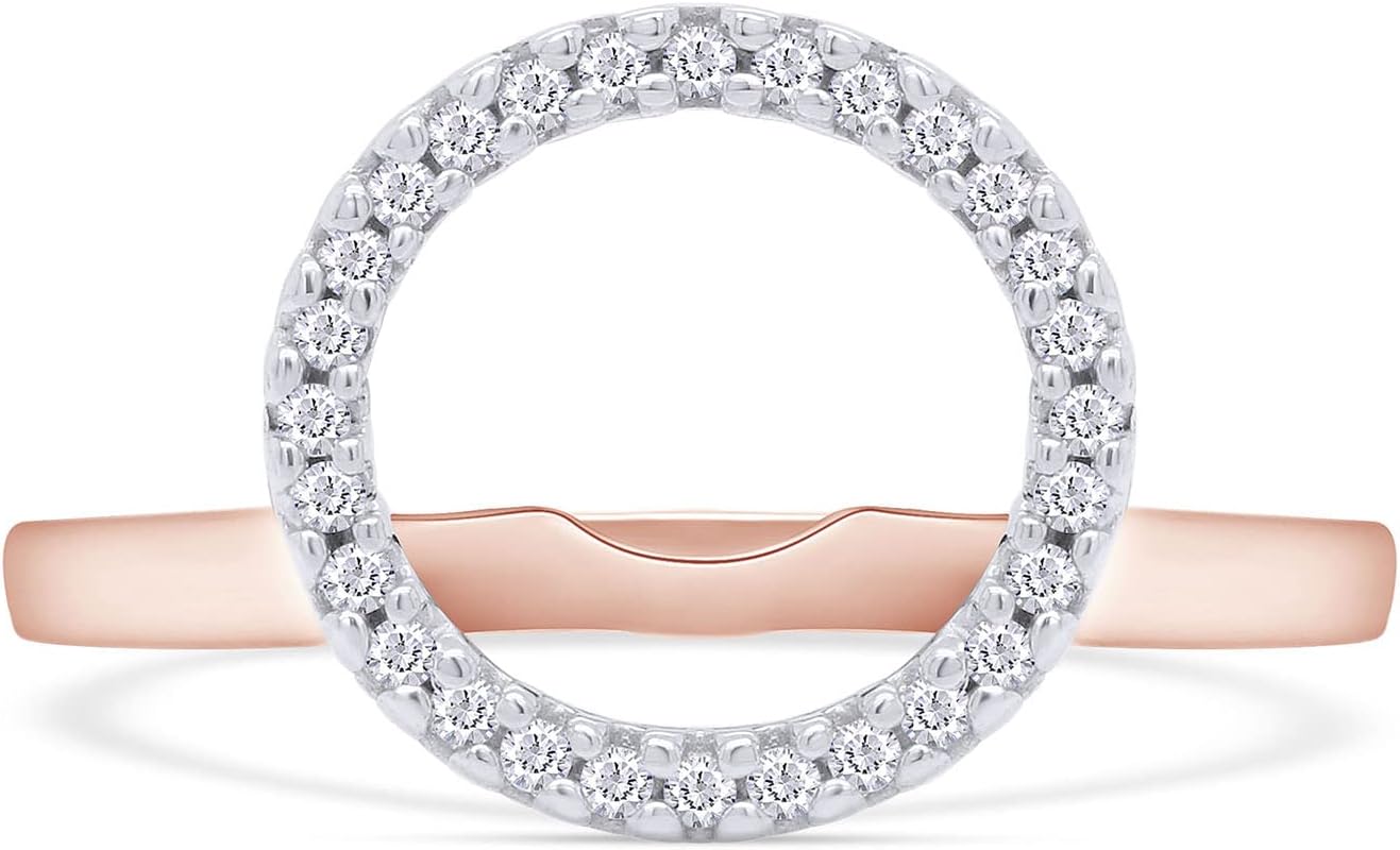SAVEARTH DIAMONDS 1/10 Carat Round Cut Lab Created Moissanite Diamond Open Round Halo Circle Ring For Women In 14K Gold Plated 925 Sterling Silver (Clarity: VVS1, 0.10 Ct)
