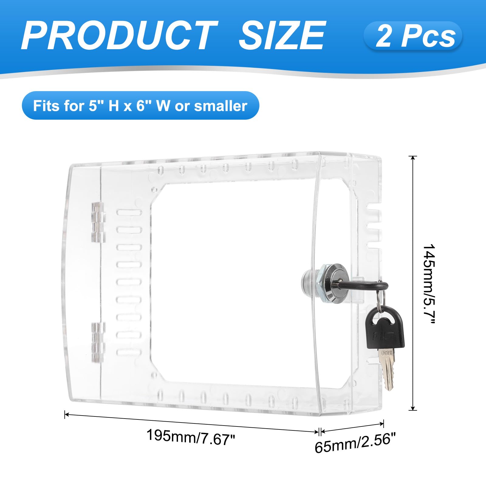 PATIKIL Thermostat Lock Box with Key, 2 Pack Universal Clear Thermostat Cover Guard with Lock Fits Thermostats 5" H x 6" W or Smaller - Image 2