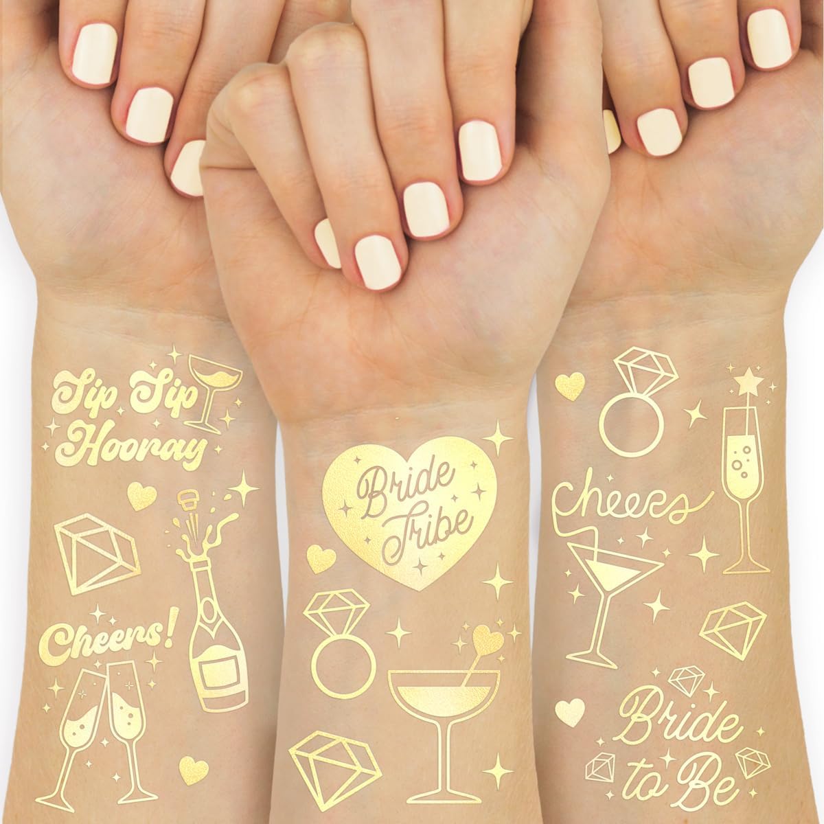 xo, Fetti Gold Bachelorette Tattoos, 54 pcs | Bach Party Favors, Bride Tribe Temporary Tats, Metallic Bridal Party Accessory, Bridesmaid Gift