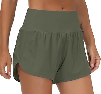 THE GYM PEOPLE Womens High Waisted Running Shorts Quick Dry Athletic Workout Shorts with Mesh Liner Zipper Pockets