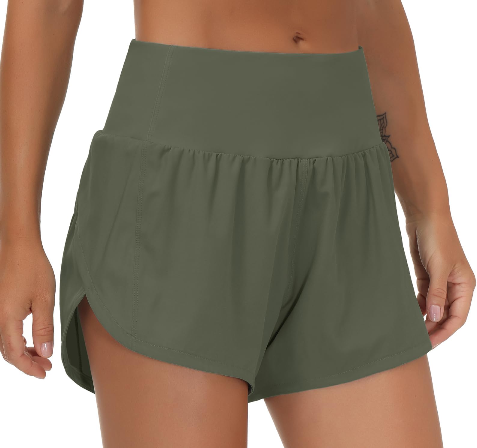 THE GYM PEOPLE Womens High Waisted Running Shorts Quick Dry Athletic Workout Shorts with Mesh Liner Zipper Pockets