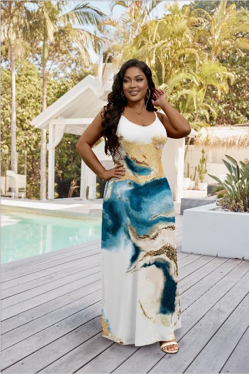 FANDEE Women's Deep V Neck Spaghetti Strap Maxi Dress Sleeveless Half‑Backless Long Dress with Pockets - Image 3