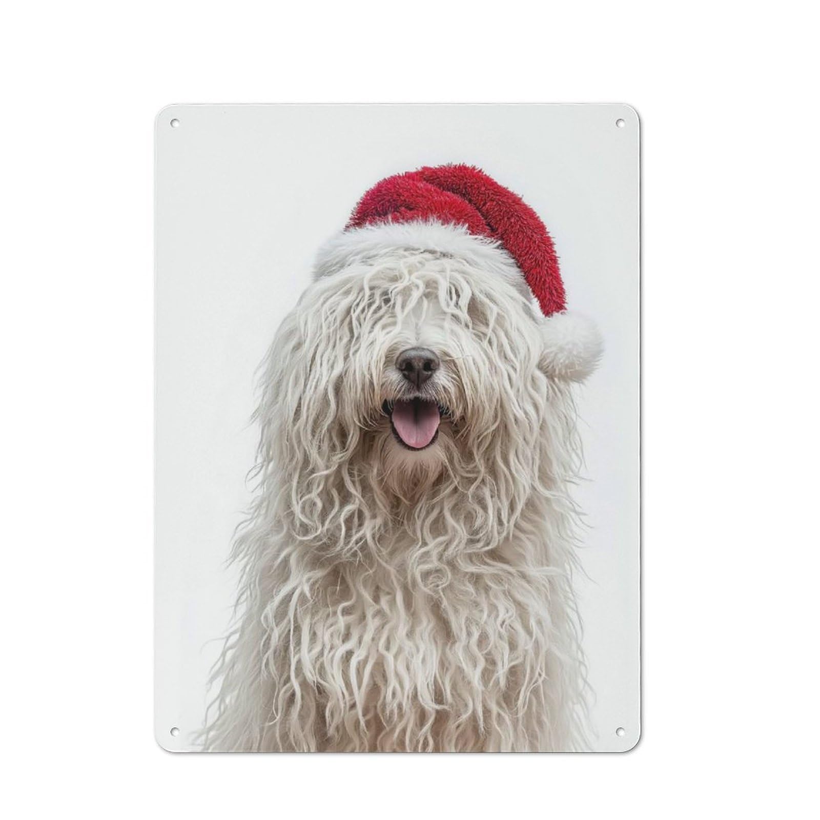 Junmoney Puli Dog With Santa Hat Rustic Metal Plaque 40X30cm For Lounge Or Reading Corner, For Home Office, Studio And Craft Room Walls