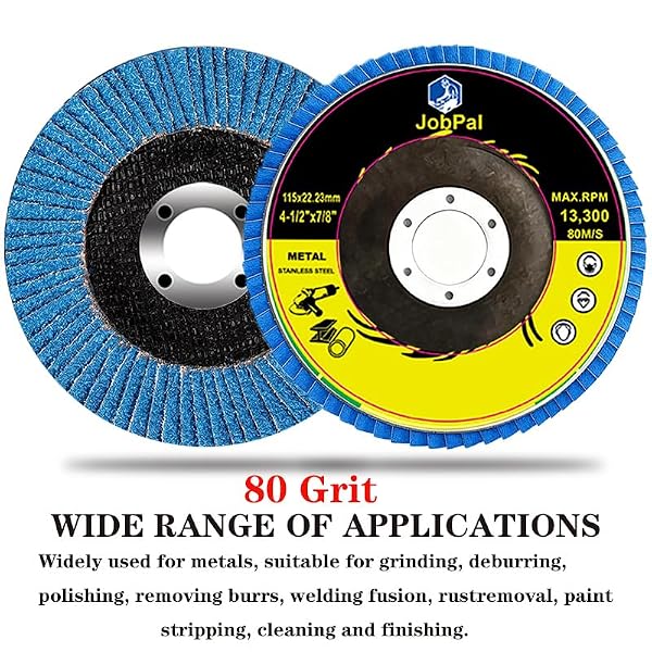 JobPal 20 Pack 4.5" Flap Disc – Mixed Grit (40/60/80/120) Zirconia Grinding Wheels – Type 27 with 7/8" Arbor – Includes Anti-Clog Nut for Angle Grinders by JobPal - Image 4