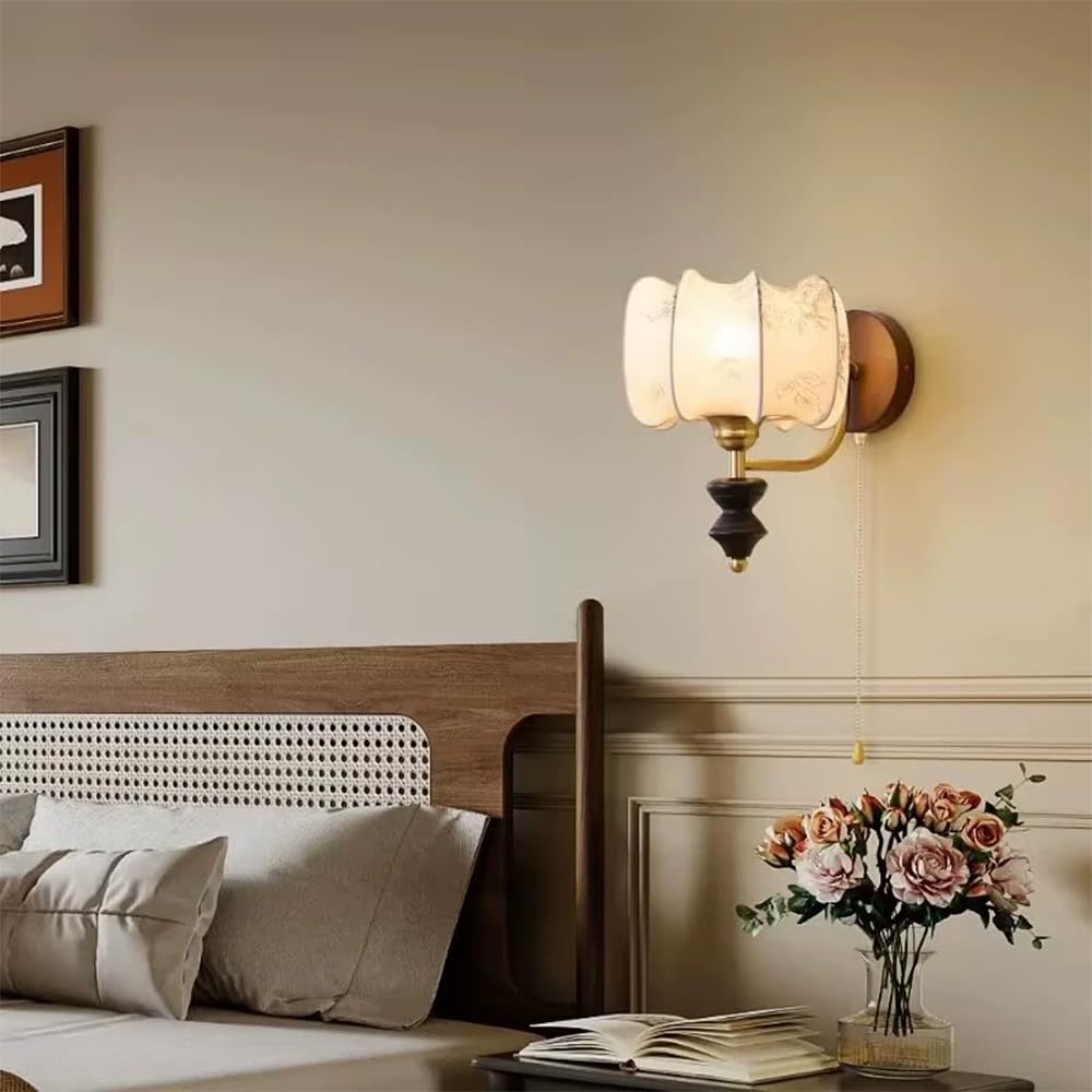 Aplique de Pared de Madera para mesita de Noche con Interruptor de Tiro, lámpara Moderna para Sala de Estar, Dormitorio, Pasillo, Apliques de iluminación, portalámparas E27, cablea
