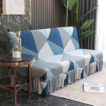 Hixingo Stretch Armless Futon Cover with Skirt, Futon Mattress Cover Soft Futon Covers with Elastic Bottom, Retro Style Futon Slipcovers Washable Futon Couch Cover Medium 61-73",Geometry