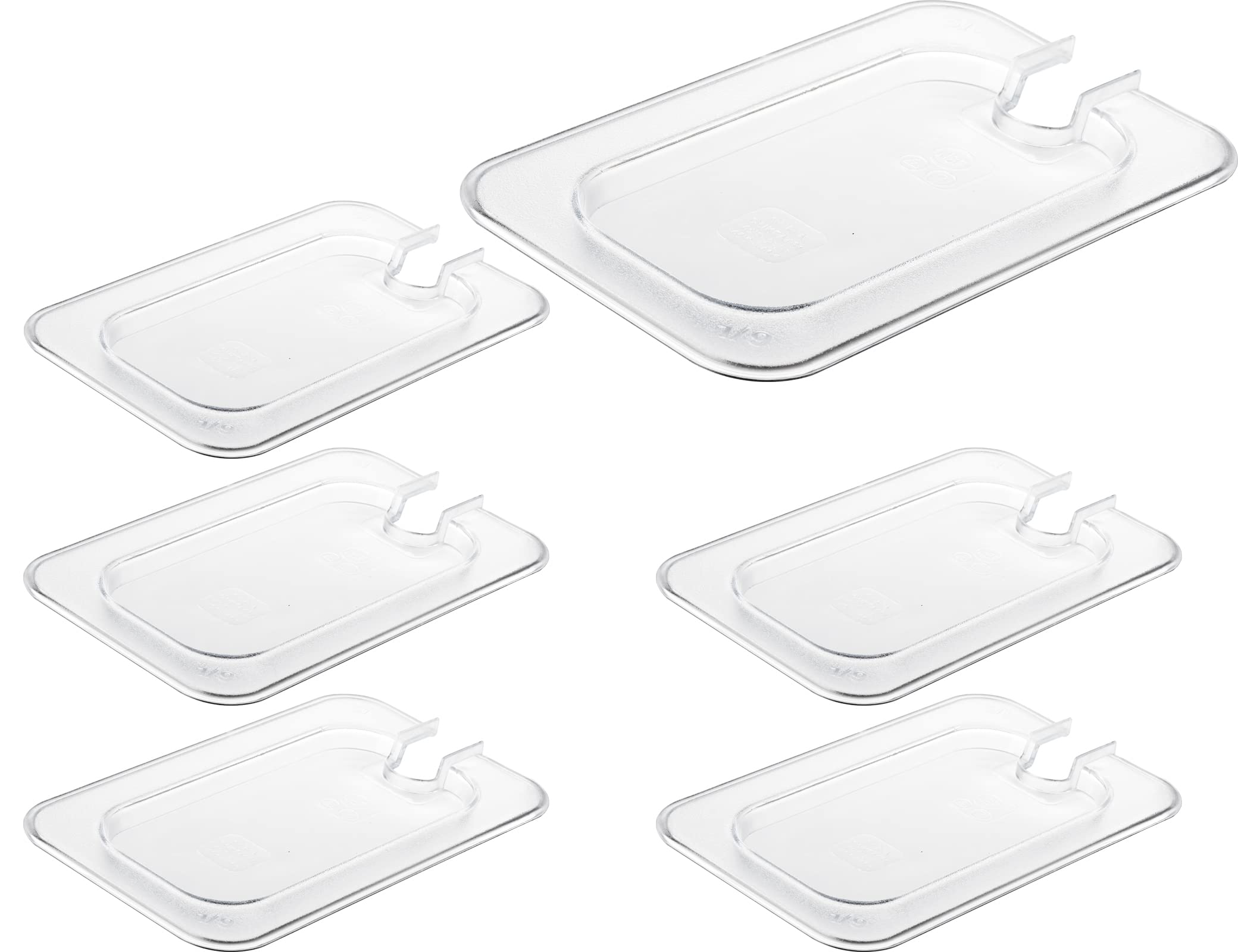 CURTA 6 Pack Food Pan Lids, 1/9 Size Polycarbonate Notched Cover with Handle, Plastic Clear