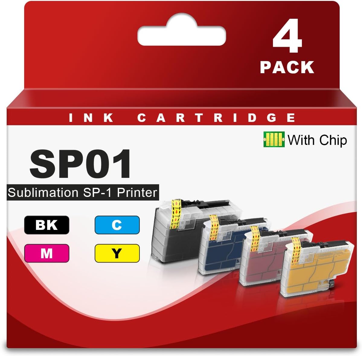 SP01 Sublimation Ink Cartridge Replacement for SP01 SP-1 SP1 SP01BKS SP01CS SP01MS SP01YS Ink Cartridge Compatible with Brother SP-1 Sublimation Inkjet Printer (4 Pack, Black Cyan Yellow Magenta)