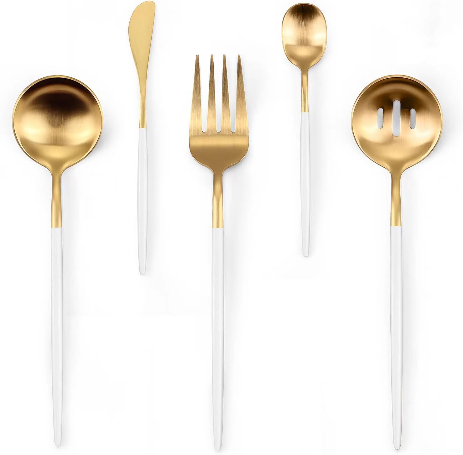 Serving Utensils,Set of 5 Matte Whitegold Large Serving