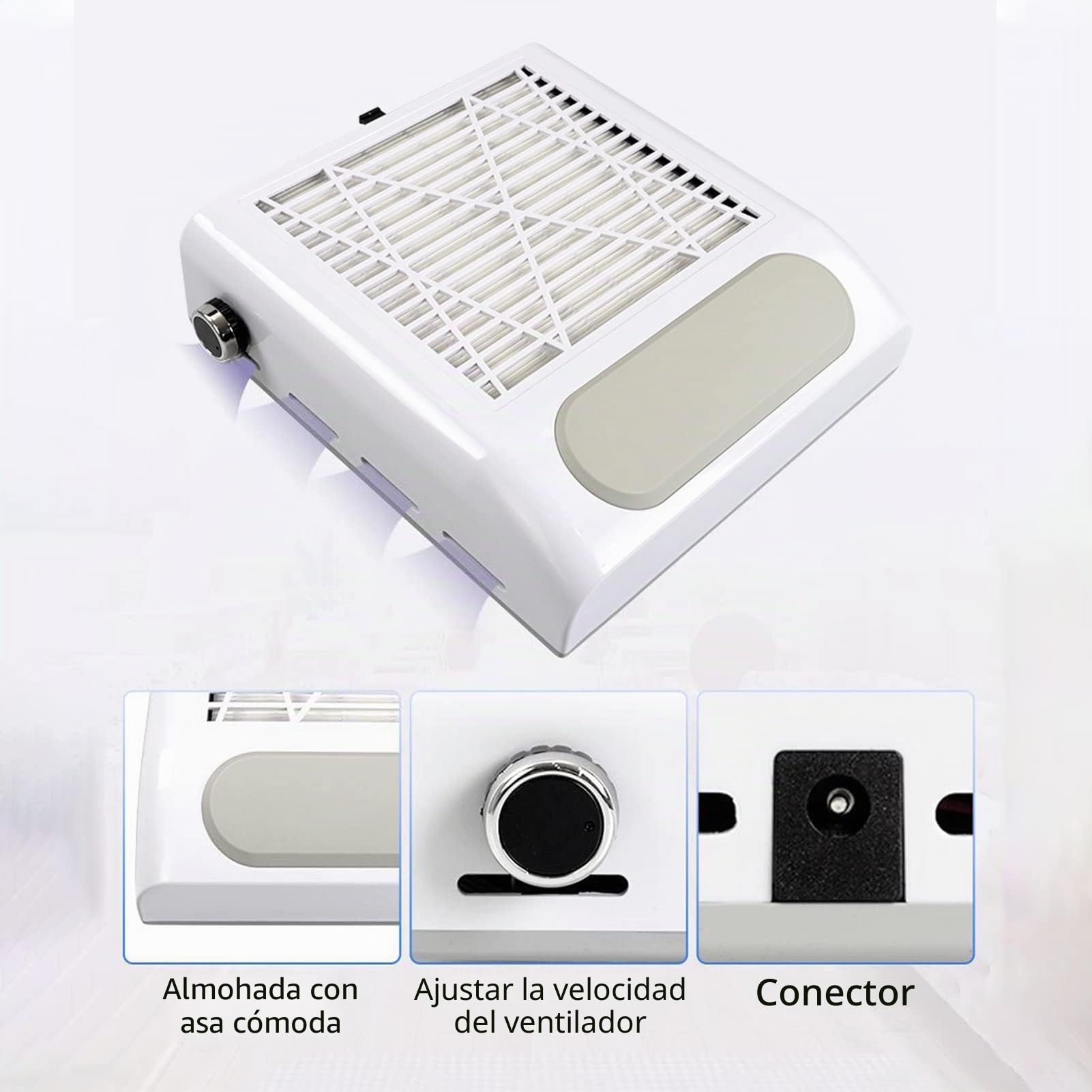 Aspirador de uñas Profesional Acrilico para uñas, 80W Colector de polvo de uñas Aspiradora, 2 niveles de velocidad ajustable, herramienta de salón de arte para uñas con filtro de malla portátil