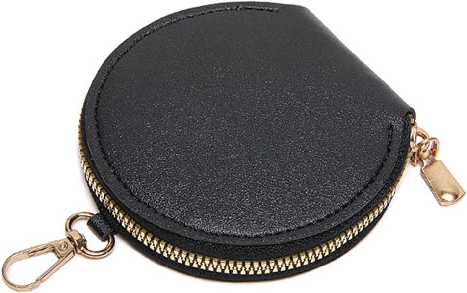 Women’s Small Coin Purse, Stylish PU Leather Change Purse, Round Zipper Coin Pouch, Pocket-Sized, Solid Color, Mini Keychain Coin Purse for Women - Black