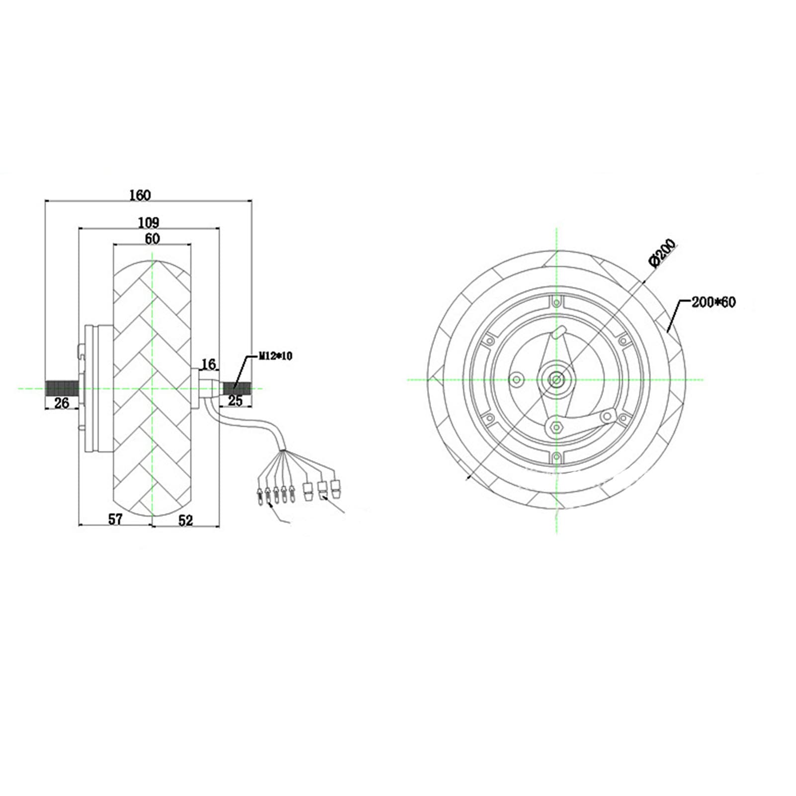 Tbest Motore del della ruota 8 pollici con freno a tamburo 36V-48V 500W a 1200W 1400 RPM Impermeabile Universale per bicicletta elettrica scooter