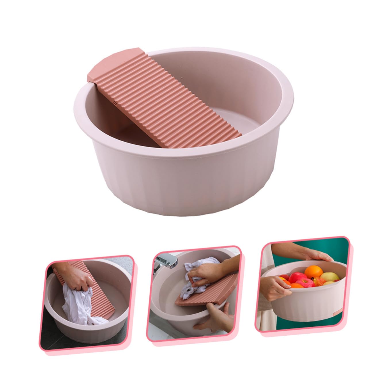 Ciieeo Bassine de Lavage Grosse Taille pour Bébé Rose, Bassin en Plastique Épais Planche pour Lavage des Mains, Nettoyage Linge, Usage Camping et Maison, Ensemble Polyvalent Pratique