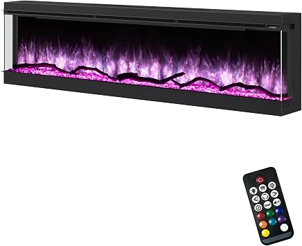 70" 3-Sided Electric Fireplace Recessed, Remote