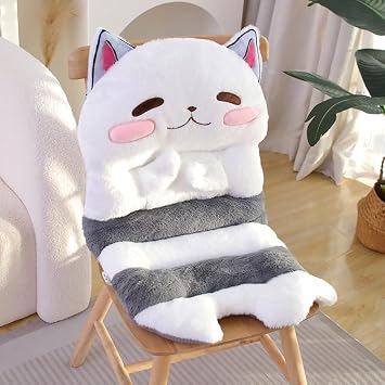 Cute Cat Chair Cushion, Soft Seat Cushions for Office Desk, Kawaii Chair Pillow for Gaming, Comfy Floor Seating for Adults, Bedroom Playroom Dining Living Room Decor White Cat