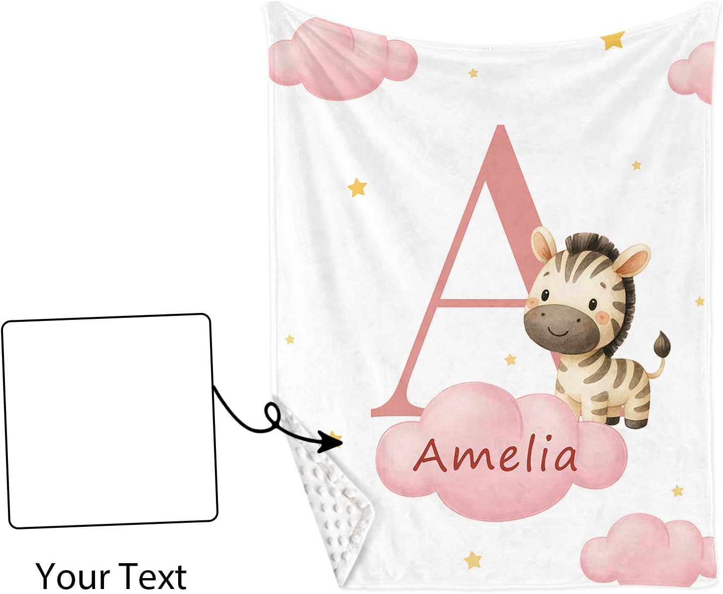 Personalized Crib Bedding Set for Baby Girls, Custom Name Nursery Bedding 4 Pcs Set - Baby Blanket, Fitted Sheet, Room Rug & Wall Art, Pink Zebra Theme Crib Set for Nursery Decor