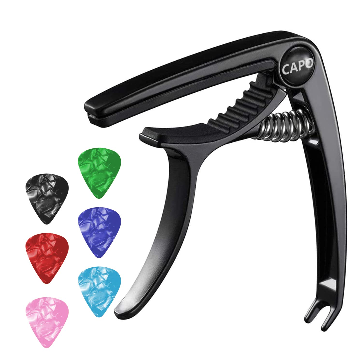 GEEWHY Guitar Capo for Acoustic Guitar, Capo for Guitar, Guitar Picks, Electric Guitar, Ukulele Capo, Instrument Accessories Tuner, with 6 Guitar Picks, Black
