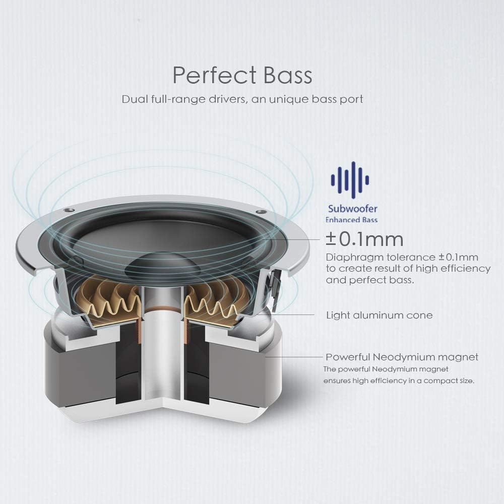 Mediasonic TEANA Sound Bluetooth Speaker with Solid Wood Construction, 20-Watts, and Enhanced Bass, Perfect Wireless Speaker for Home, Office, Outdoor, and Travel. (HB22) (Grey)