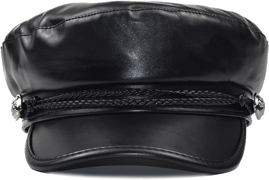 Nanwansu Women Fiddler Cap Newsboy Hat PU Leather Visor Beret Cap - Image 2