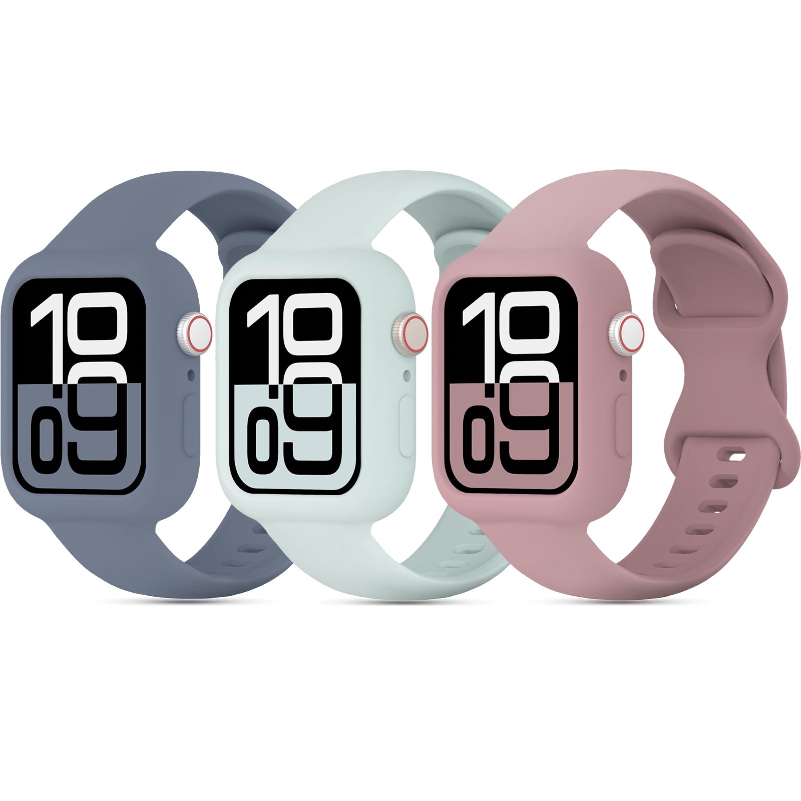 3 Pack Soft Silicone Bands with Bumper Case Compatible with Apple Watch Band 38mm 40mm 41mm 42mm 44mm 45mm, Sport Strap Wristbands with Protective Cover for iWatch Series 9/8/SE/7/6/5/4/3/2/1