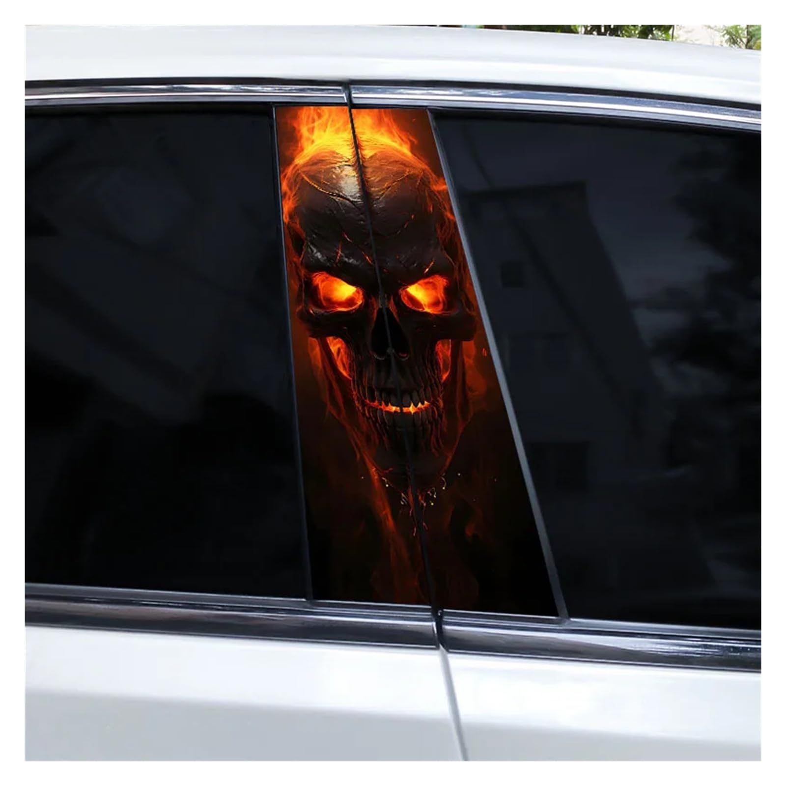Car Side Decals 2pcs Flame Skull Car Sticker Horror B-Pillar Waterproof Vinyl Cover Scratch Center Column Decal(Style G)