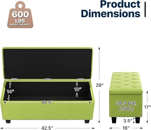 Miniatura 3 de Magshion Banco otomano de almacenamiento de 43 pulgadas, banco de almacenamiento tapizado en el extremo de la cama, reposapiés otomano grande con