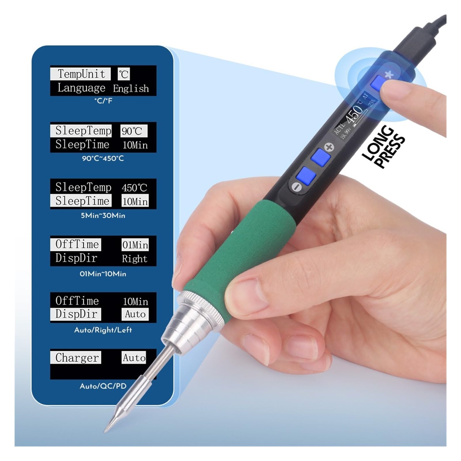 Soldador Portátil Con Calentamiento Rápido Y Ajuste De Temperatura, Compatible USB-C Tipo C, Carga Rápida Calentamiento Preciso(Set2)