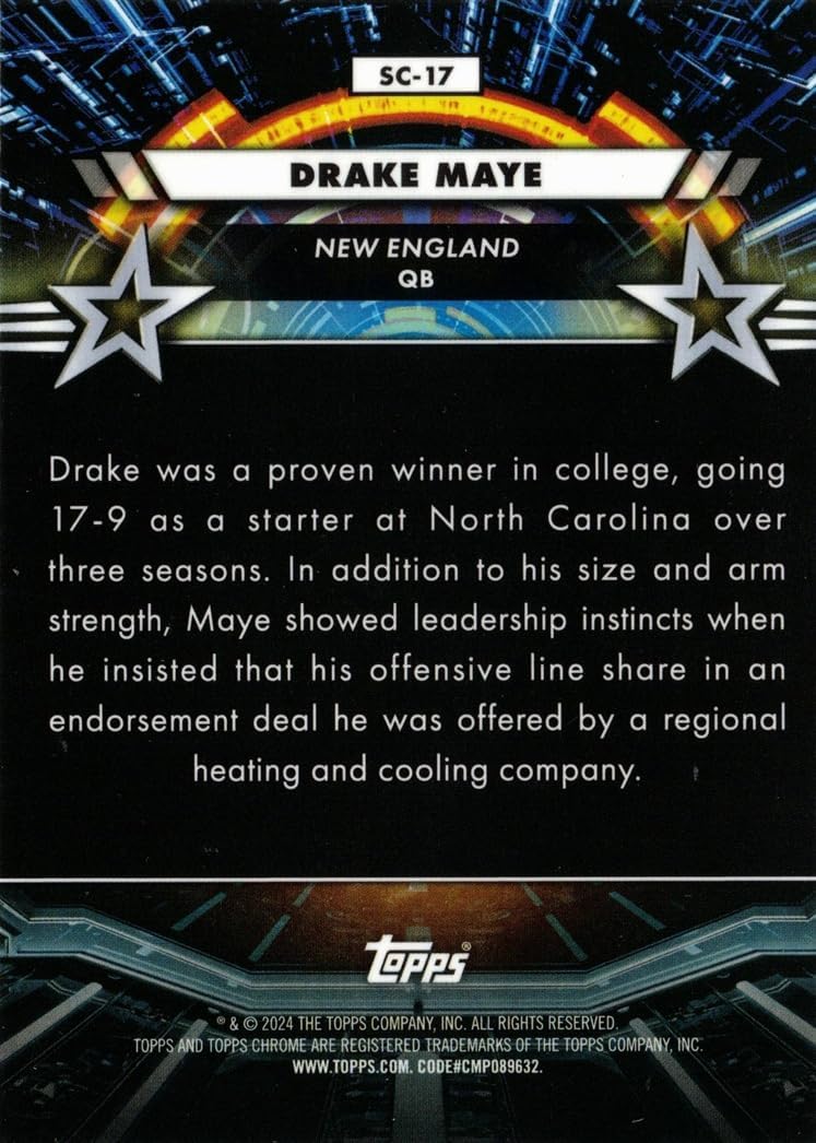 2024 Topps Cosmic Chrome Star Command Football #SC-17 Drake Maye Rookie Card