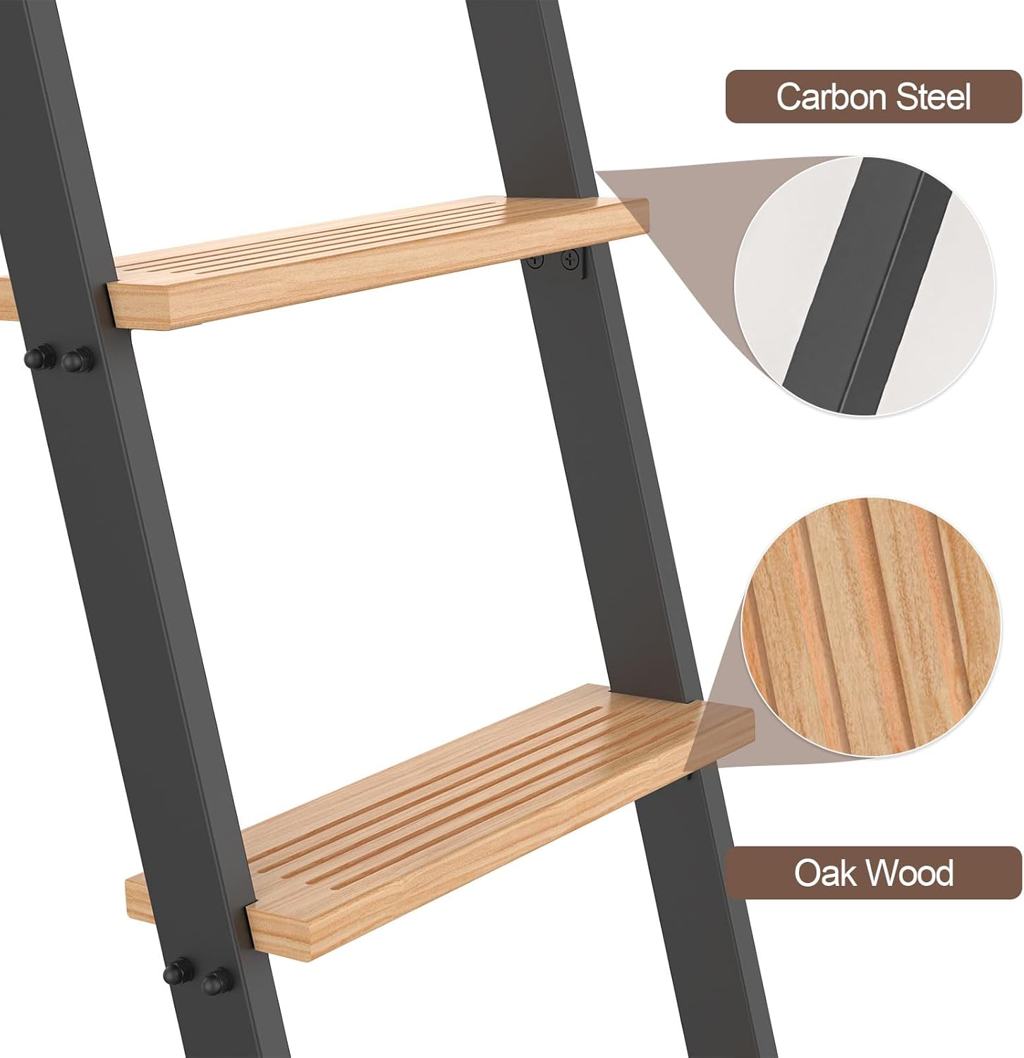 108inch Carbon Steel Ladder with Oak Steps, Includes 4ft Telescoping Top Rollers & Bottom Brake Wheels Sliding Hardware, Rolling Library Ladder for Loft, Attic, Bookshelf