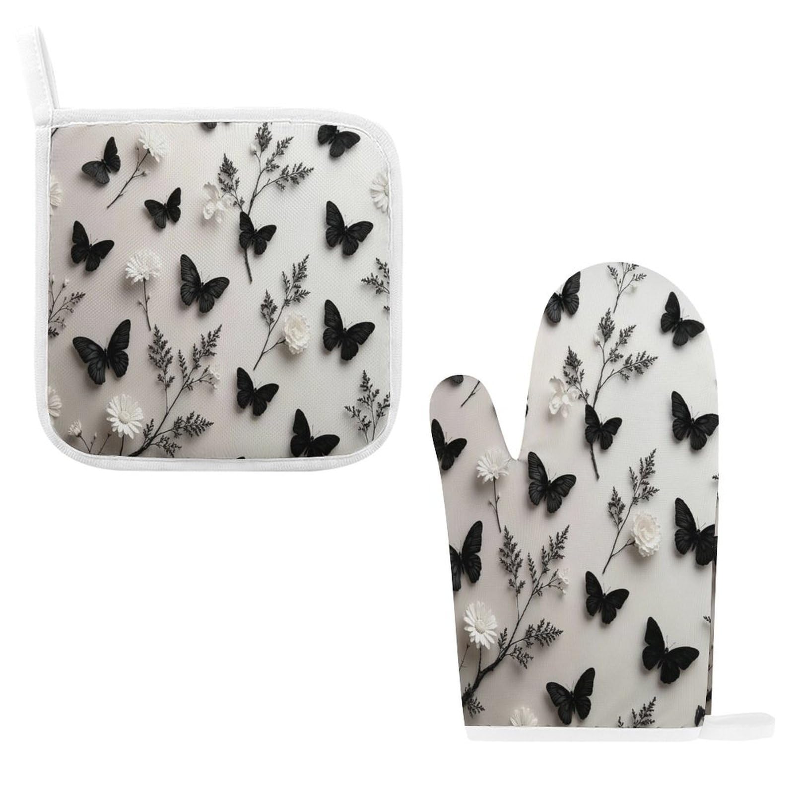 Fodpand Style Butterfly And White Flower Oven Mitts And Pot Holders Sets