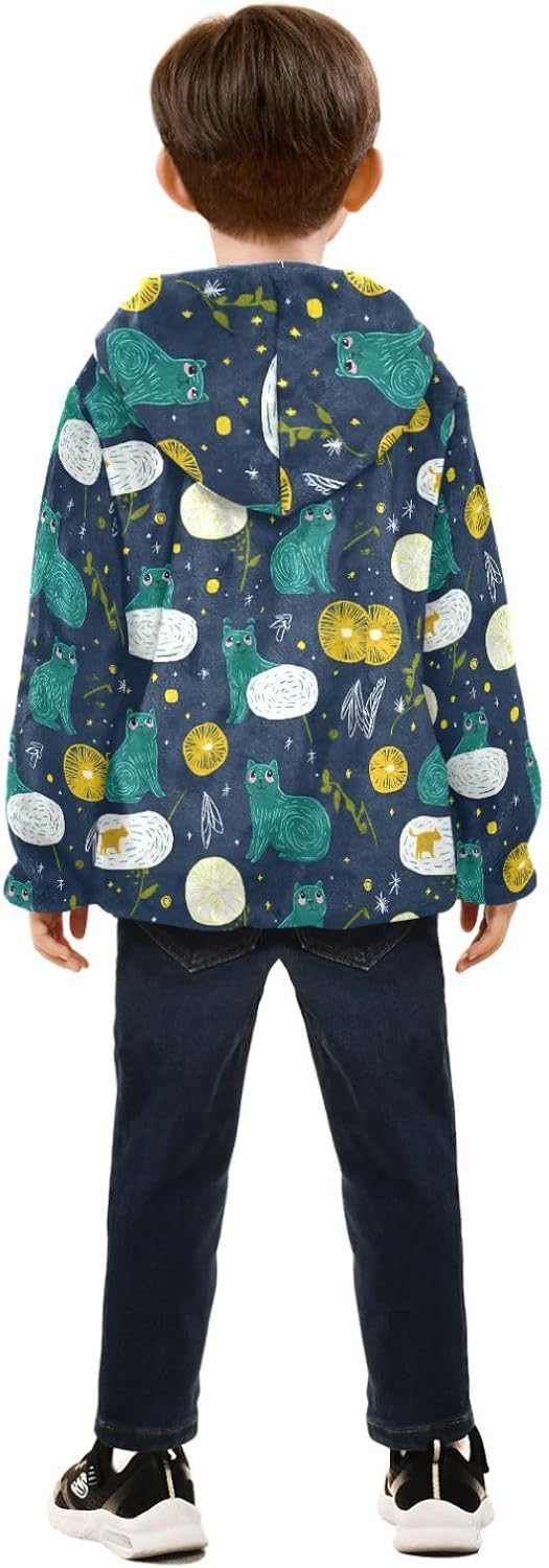 Space Aliens Cats Green Lightweight Zip Sweatshirt Children Plush Coat Navy Blue Baby Boys Clothes Winter 3T