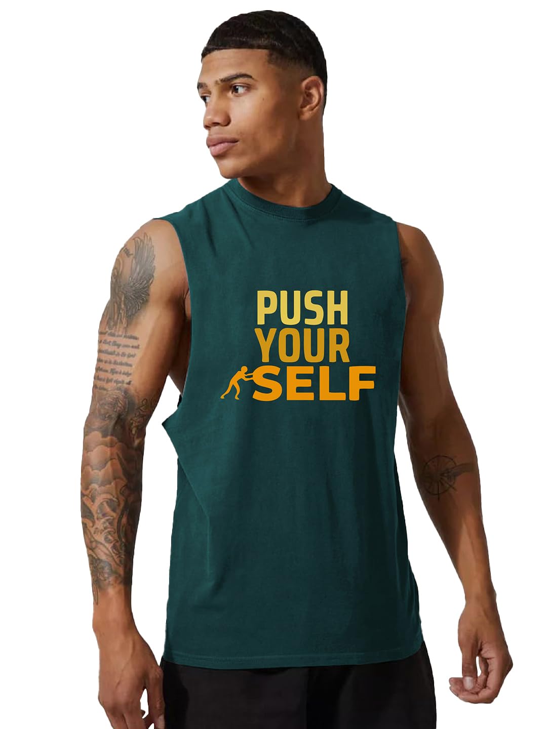 CHKOKKO Tank Tops Sleeveless T-Shirt for Men Dry Fit Vest Gym Wear Graphic Printed Stylish Round Neck Running Sando for Sports Workout Fitness & Casual or Beach Wear