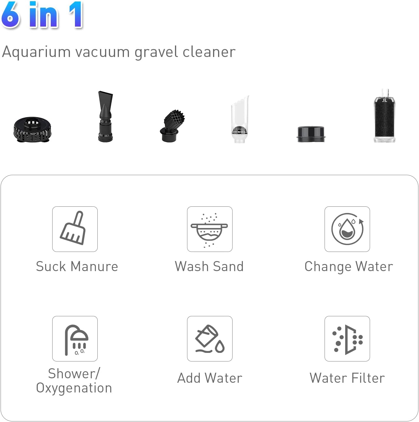 lives 32 W Electric Aquarium Gravel Cleaner,6 in 1 Multifunction Automatic Fish Tank Gravel Cleaner Vacuum for Wash Sand & Water Changer, Adjustable Filteration Circulation for 10-200 Gallon Tank…