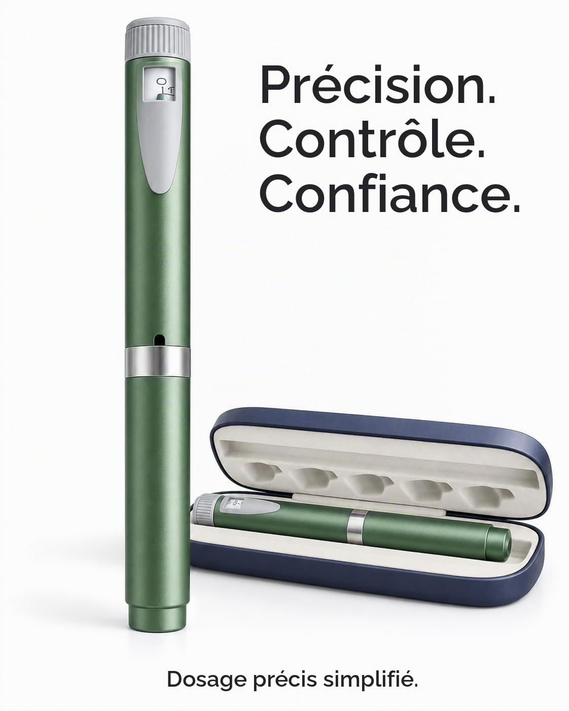 Stylo injecteur à insuline/peptide réutilisable avec étui de voyage rigide, compatible avec les cartouches standard de 3 ml, kit compact et portable