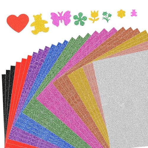 30 Feuilles Papier Scintillant Adhésif, Papier Cartonné Pailleté A4 10 Couleurs, Papier pour Bricolage DIY Cartes de Vœux et Scrapbooking