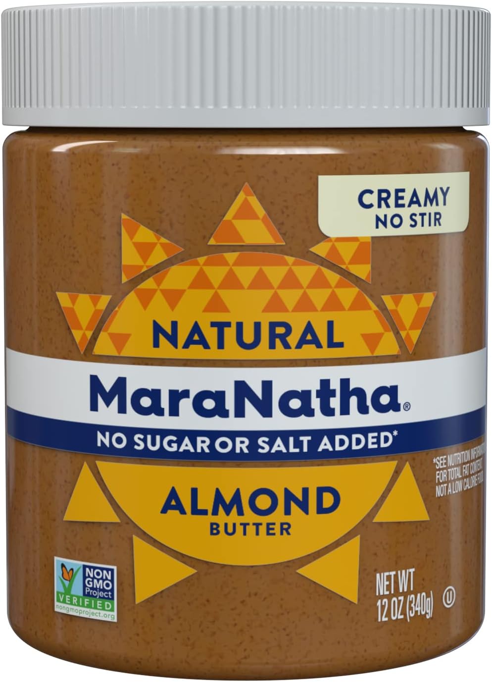 Natural Creamy Almond Butter, Gluten Free Nut Butter, No Stir, No Sugar or Salt Added, 12 Ounce Jar