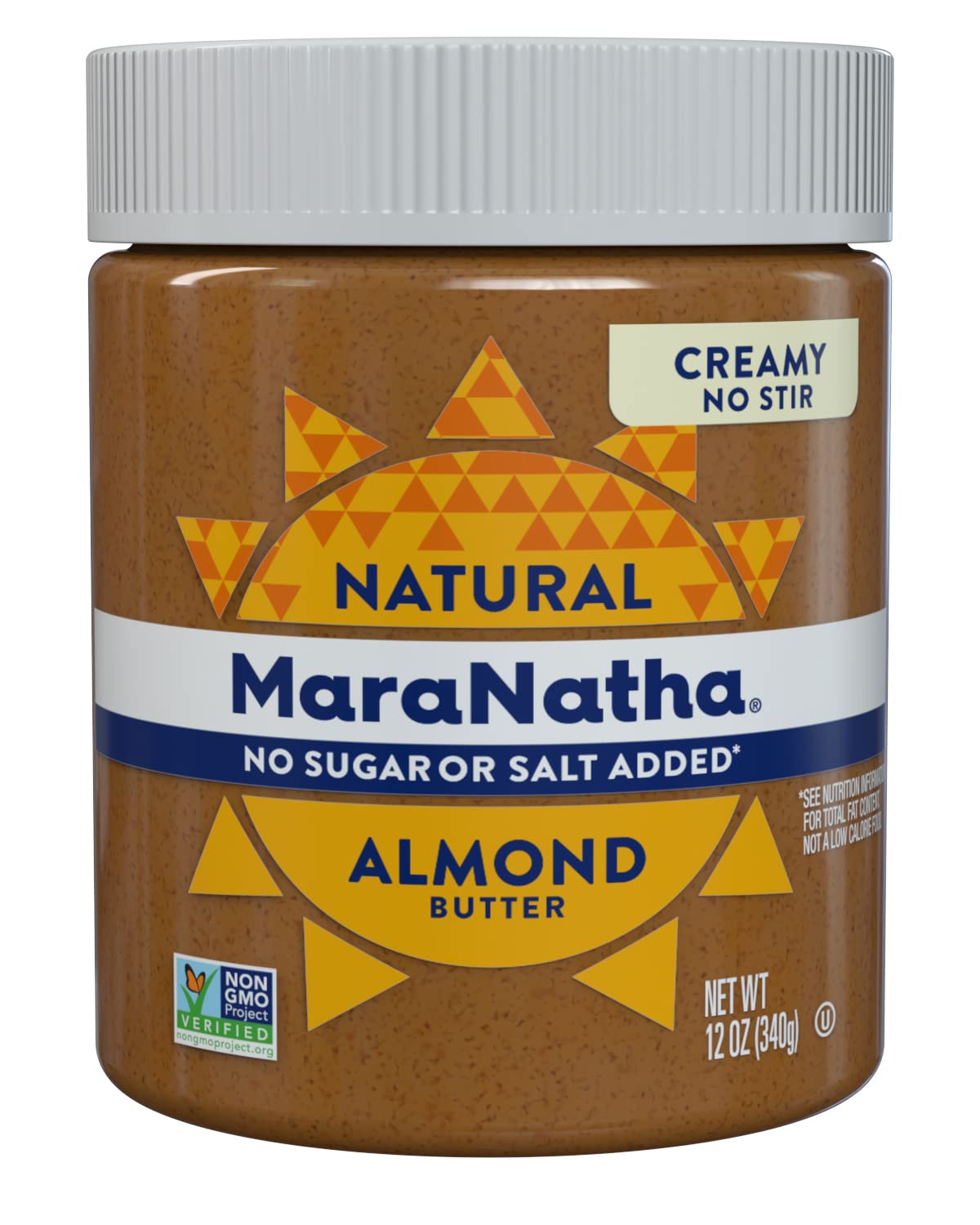 MaraNatha Creamy Almond Butter No Stir, No Sugar No Salt Added, Gluten-Free Natural 12oz Jar