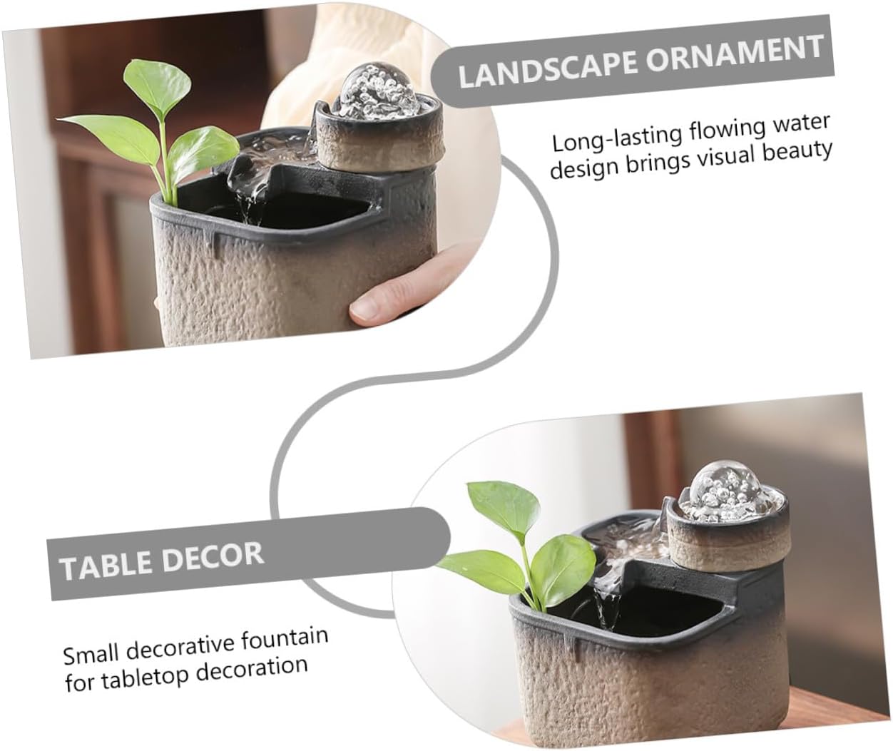 Ceramic Desktop Fountain with Flowing Water and Rotating Ball Small Waterfall Ornament for Office and Home Decor Soothing Tabletop Waterfall Landscape for Stress Relief and Feng